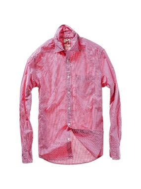Relwen Micro Gingham Check Shirt Cranberry White Cotton Button Down Men’s Medium